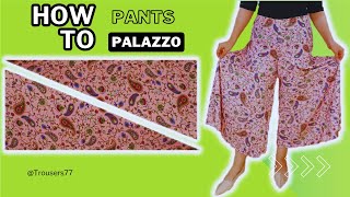 Very Easy making to Cutting and Trousers Stitching  Palazzo Skirt Pants Trick l with Cutout Detail [upl. by Arinaj]