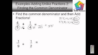 5th Grade Adding Unlike Fractions 2 Finding the Common Denominator [upl. by Leahey573]