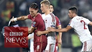 Serbia Albania match abandoned after drone sparks clashes  BBC News [upl. by Nissy]