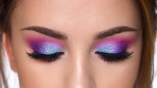 Colorful Glitter Smokey Eye Makeup Tutorial  Purple  Teal and Pink [upl. by Merdith]