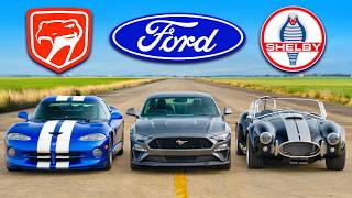 Dodge Viper v Mustang GT v Shelby Cobra DRAG RACE [upl. by Ennasirk]