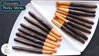 Chocolate Pocky Sticks Recipe Without Oven  Homemade Chocolate Sticks Recipe  The Terrace Kitchen [upl. by Ahseryt112]