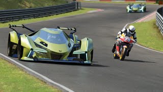 Honda RC213V MotoGP 2020 Marc Márquez vs Lamborghini V12 Vision GT 2020 at Nordschleife  Camtool [upl. by Piper]