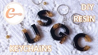 DIY Epoxy Resin Craft and Accessories  Making Resin Alphabet Letter Keychain Black and Gold [upl. by Llywellyn]