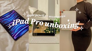  iPad Pro 2022 M2 129quot  apple pencil 2 amp accessories aesthetic unboxing 📦✨ [upl. by Anrol]