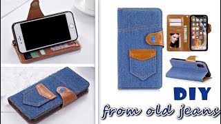 diy flip phone case from old jeans amp fast way to make with credit card holder [upl. by Morentz]