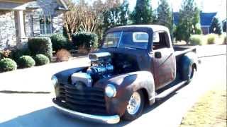 52 Chevy Truck RatRod ProStreet Holley MegaBlower SUPERCHAGED 383 STROKER [upl. by Bottali]