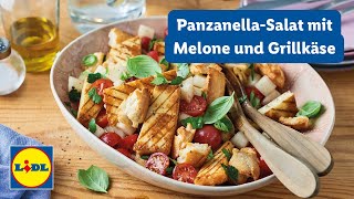 Panzanella Salat mit Melone und Grillkäse 🧀  Einfach  Lidl Kochen [upl. by Euqram]