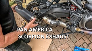 Fitting a Scorpion exhaust to a HD PAN AMERICA  install sound comparison amp road sound [upl. by Shari116]