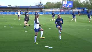 WSL Chelsea v Aston Villa 17042024 StretchingJogging  Chelsea [upl. by Ahsiekan697]