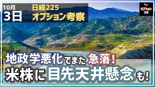 【日経225オプション考察】103 地政学悪化で日経平均また急落！ 米株に目先天井懸念も・・ [upl. by Lamaj]