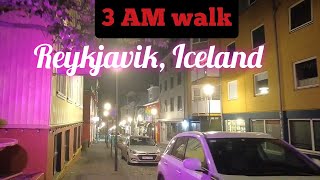 3 AM walk thru some of the streets of Reykjavik Iceland in Downtown area [upl. by Llenrap]