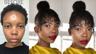 HOW TO DO A BUN AND BANGS ON SHORT NATURAL 4C HAIR NO GLUE NO HEATCLIP INS [upl. by Warwick]