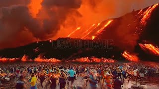 Horrible Today Live Footage of Stromboli Volcano showed shrouded in smoke spilling lava into sea [upl. by Ruscio183]