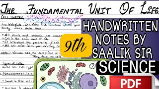 The Fundamental Unit of Life Handwritten Notes pdf class 9th Science Handwritten Notes Ch5 biology [upl. by Ecahc]