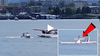 Seaplane Vancouver crash Dramatic video shows floatplane crash into boat during takeoff in Vancouver [upl. by Farrow]