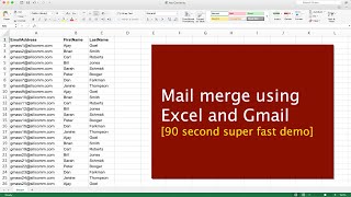 Mail merge with Excel and Gmail 90 second demo [upl. by Aurie]