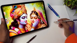 Radha Krishna playing Holi Drawing Radha Krishna Drawing Outline Tutorial 😍 [upl. by Hyrup90]