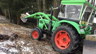 Deutz 4506 Brennholz transportieren Frontlader Heckschaufel [upl. by Akemad]