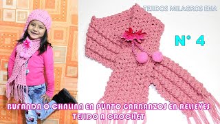 Como tejer la Bufanda N° 4 o Chalina a crochet en Punto Garbanzos en Relieves con puntos Abanicos [upl. by Cormier]