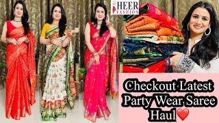 Wedding amp Party Wear Special Saree Haul👗SilkBanarasiBandhejKanjivaram Saree Review👗Heer Fashion [upl. by Eissirc]