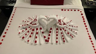 Romantic Room Bed Decoration with Flowers amp Towels  anniversary room decoration ideas viralvideo [upl. by Yggep]