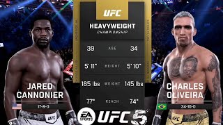 Jared CANNONIER vs Charles OLIVEIRA Title fight UFC UFC 5 Gameplay ufc5 ufc [upl. by Auqinahc]