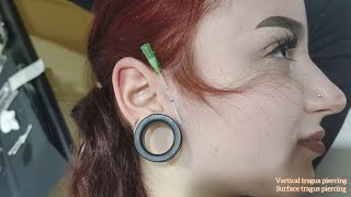 Surface Tragus Piercing  Vertical Tragus Piercing DOUBLE [upl. by Aynosal]