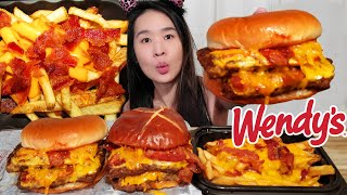 EXTRA CHEESE BACONATOR Wendys Pretzel Baconator amp Cheese Fries  Cheeseburger Mukbang ASMR [upl. by Eniamert]