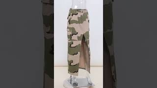 GIRLMERRY High street pure cotton camo printing split allmatch maxi skirt3 Wholesale FA003928 [upl. by Bonnell514]