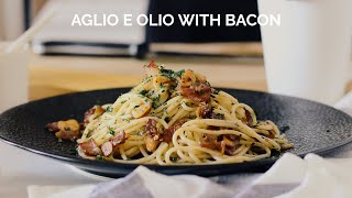 Aglio e Olio with Bacon  Calvin DJC  ASMR Cooking [upl. by Ydne]