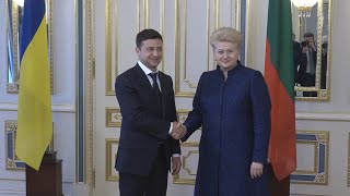 Kijeve D Grybauskaitė sutikta ovacijomis su V Zelenskiu bendravo tik angliškai [upl. by Uttica]