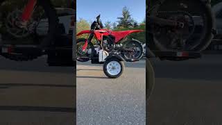 Pulling my dirtbike with my motorcycle with a trailer I made in the garage 2022 crf450r 02 vtx 1800 [upl. by Nnarefinnej579]