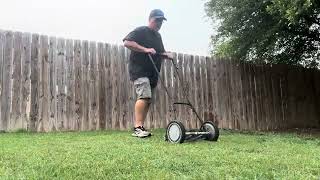 Mowing with an Earthwise 7 blade Reel Mower [upl. by Ladew]