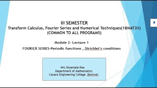 VTU TFN 18MAT31 M2 L1 FOURIER SERIES INTRODUCTION [upl. by Herrick]