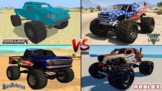 MONSTER TRUCK  MINECRAFT VS GTA 5 VS GTA SAN ANDREAS VS ROBLOX  WHICH IS BEST [upl. by Eymaj]