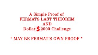 A simple proof of FERMATS LAST THEOREM [upl. by Ttimme430]