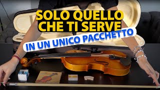 Set Completo Violino con Archetto Custodia Spalliera Corde e Accordatore [upl. by Wojak]