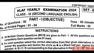 HLAF YEARLY EXAMINATION 2024 CLASS IX  OBJECTIVE QUESTIONS PAPER COPY RIGHT OSSTA [upl. by Erreipnaej]