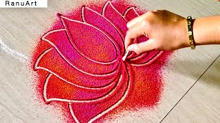 Simple peacock rangoli designs with colours🌺unique peacock rangoli designs🌺Ranu Art [upl. by Lzeil]