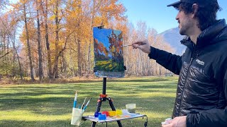 Plein Air Painting Gouache Impressionism Landscape Art  Fall Afternoon  Montana  Joe G Paintings [upl. by Lacagnia]