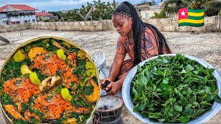 African village cooking Delicious oil less ademe jute leaves with fermented Cassava fufu [upl. by Timmy]