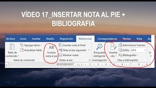 VIDEO 17Insertar Nota al pie y bibliografía en WORD [upl. by Ullman340]