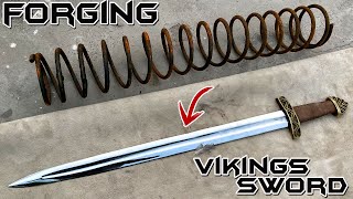 Forging a VIKINGs Age SWORD out of Rusted Coil SPRING [upl. by Inele]