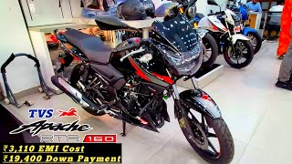 Tvs Apache RTR 160 2V Bs6 2O😍Black Colour  Features Price EMI Cost Down Payment✔️Finance Details [upl. by Edelsten]