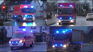 FEU 4  Großbrand in OldtimerWerkstatt Einsatzfahrten Feuerwehr  ABCDienstLZG Kreis Pinneberg [upl. by Shutz]