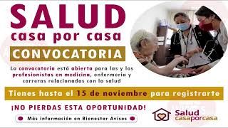 💼 Oportunidad laboral Convocatoria para personal de salud en el programa Salud Casa por Casa [upl. by Anitrebla]