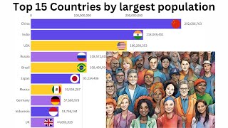 Top 15 Countries by Population 19502024  Racing Bar Graph [upl. by Eiramacissej]