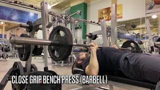 Close Grip Bench Press Barbell  Exercise Demo Video [upl. by Gnuhp]