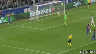 Buffon save kick in iniesta Juventus 3 vs barcelona 0 110417 [upl. by Minta284]